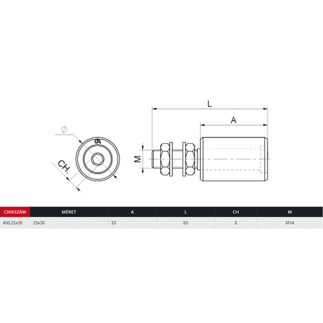 Műanyag tolókapu vezetőgörgő 25x30
